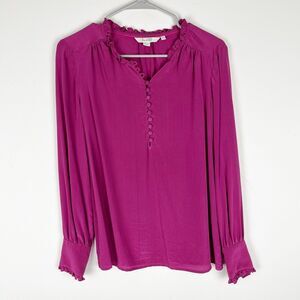 Boden Silk Blouse Popover Shirt Pink Fuchsia Sz 8